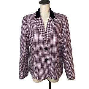 Appleseed’s Women’s Red Houndstooth Wool Blazer size 18 Velvet Collar Holiday